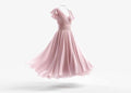 Aurora Tiered Chiffon Flutter-Sleeve Midi Gown in Rose Mist